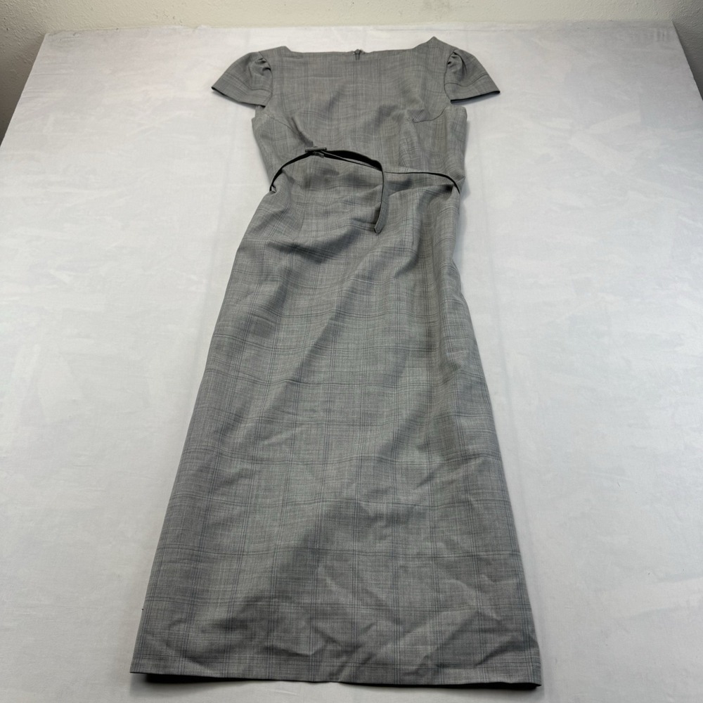 Harolds 6 Gray Windowpane Plaid Cap Sleeve Sheath Dress Belted